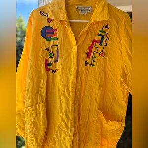 Charming yellow vintage embroidered shirt fun cool design